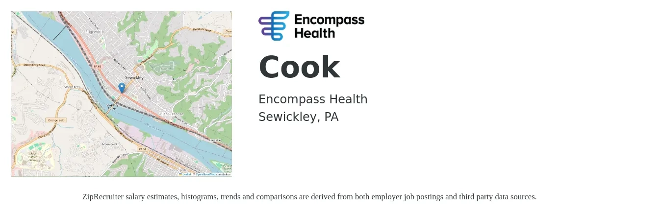 Encompass Health job posting for a Cook in Sewickley, PA with a salary of $14 to $18 Hourly with a map of Sewickley location.