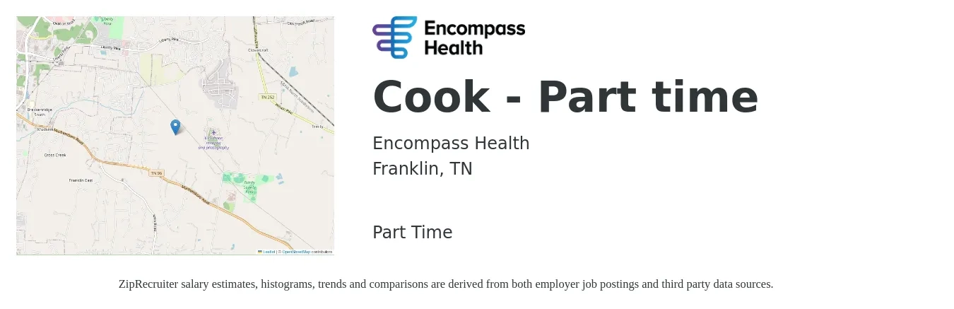 Encompass Health job posting for a Cook - Part time in Franklin, TN with a salary of $14 to $18 Hourly with a map of Franklin location.
