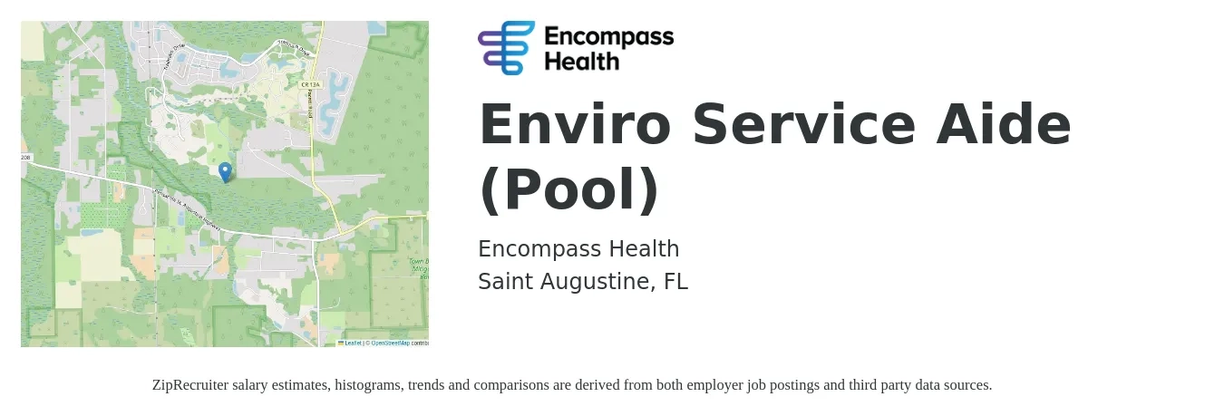Encompass Health job posting for a Enviro Service Aide (Pool) in Saint Augustine, FL with a salary of $14 to $20 Hourly with a map of Saint Augustine location.