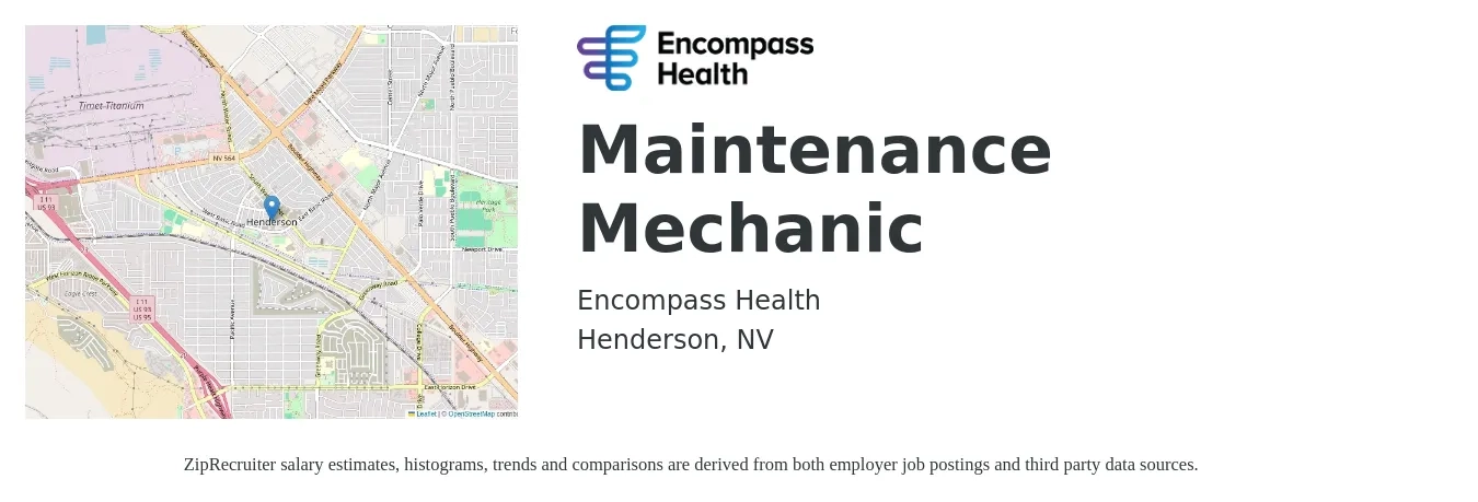 Encompass Health job posting for a Maintenance Mechanic in Henderson, NV with a salary of $24 to $32 Hourly with a map of Henderson location.