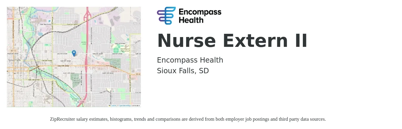 Encompass Health job posting for a Nurse Extern II in Sioux Falls, SD with a salary of $30 to $44 Hourly with a map of Sioux Falls location.