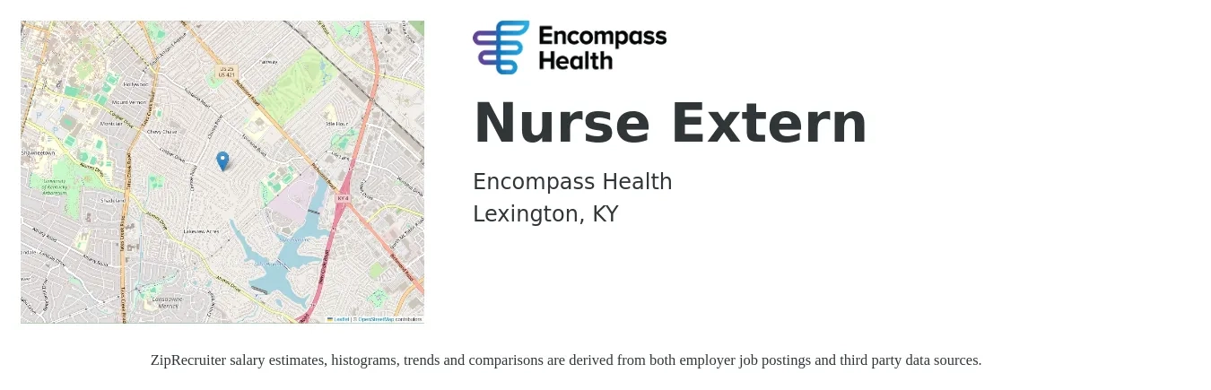 Encompass Health job posting for a Nurse Extern in Lexington, KY with a salary of $27 to $40 Hourly with a map of Lexington location.