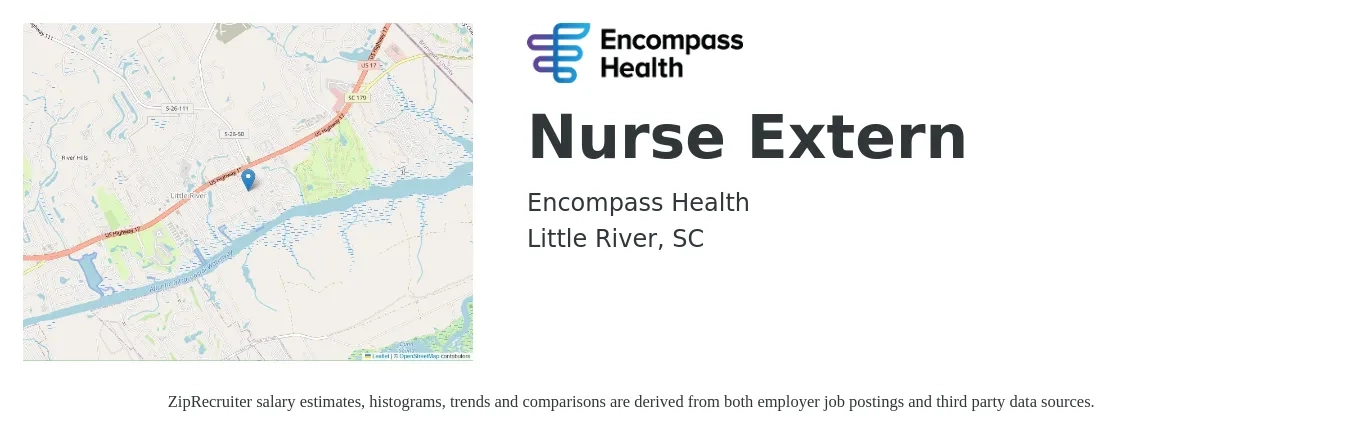 Encompass Health job posting for a Nurse Extern in Little River, SC with a salary of $29 to $42 Hourly with a map of Little River location.