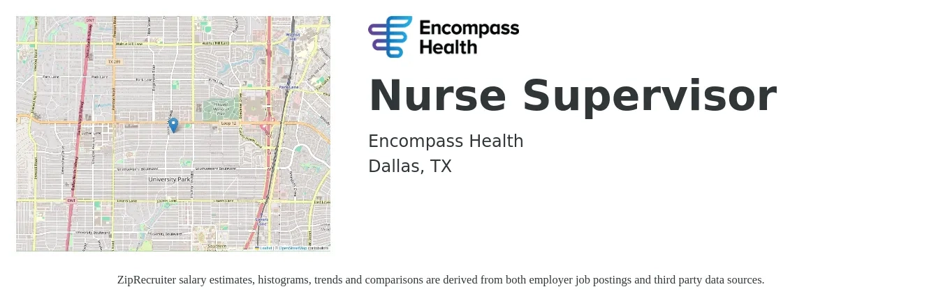 Encompass Health job posting for a Nurse Supervisor in Dallas, TX with a salary of $37 to $54 Hourly with a map of Dallas location.