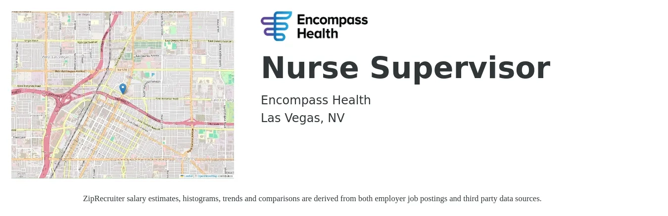 Encompass Health job posting for a Nurse Supervisor in Las Vegas, NV with a salary of $38 to $56 Hourly with a map of Las Vegas location.