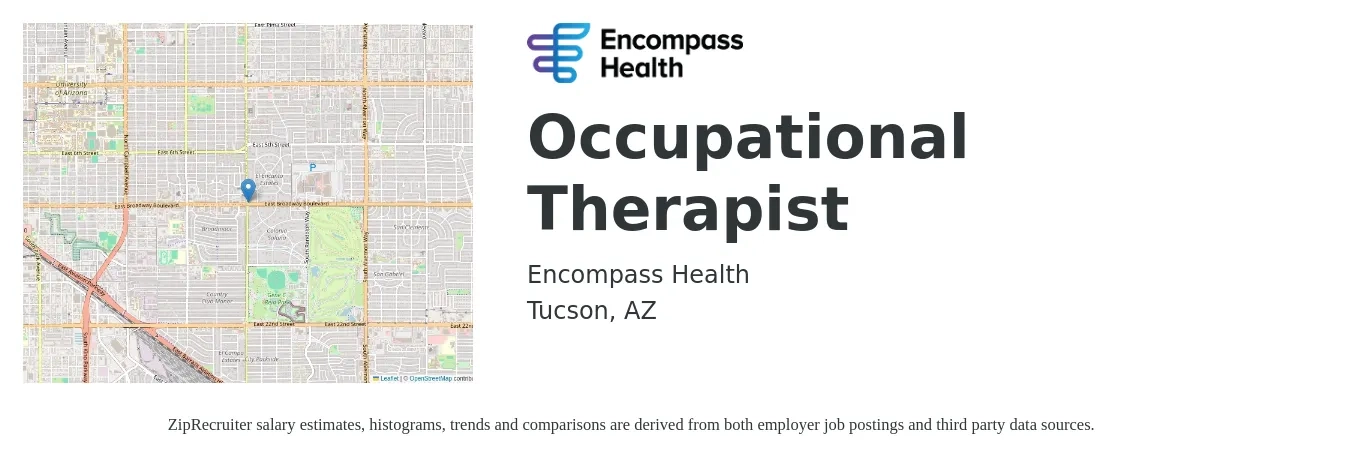 Encompass Health job posting for a Occupational Therapist in Tucson, AZ with a salary of $34 to $46 Hourly with a map of Tucson location.