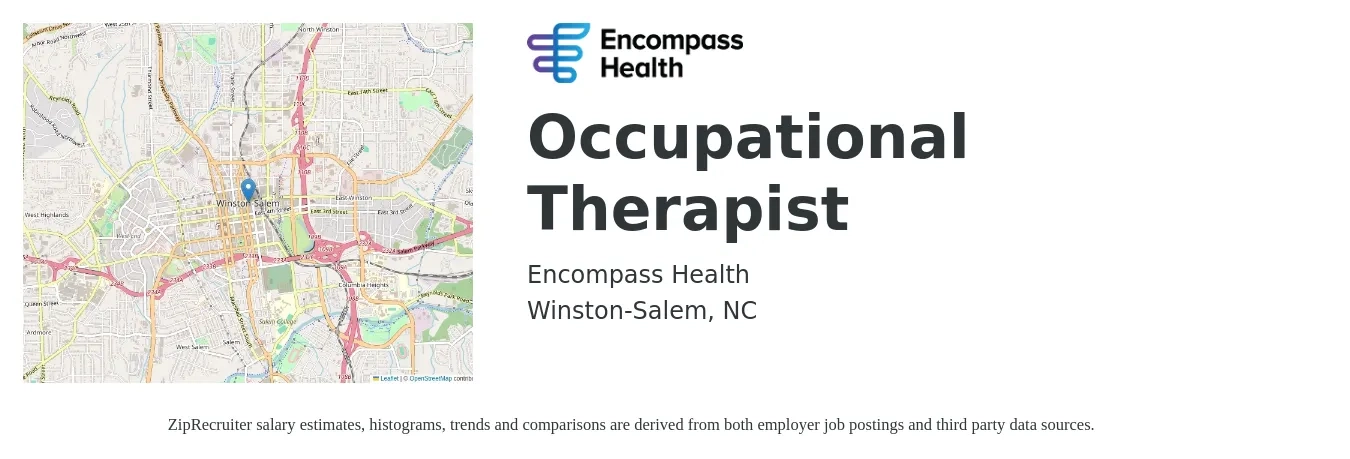 Encompass Health job posting for a Occupational Therapist in Winston-Salem, NC with a salary of $37 to $49 Hourly with a map of Winston-Salem location.