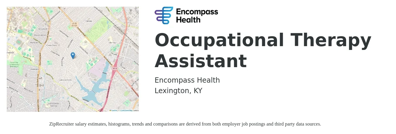 Encompass Health job posting for a Occupational Therapy Assistant in Lexington, KY with a salary of $23 to $31 Hourly with a map of Lexington location.