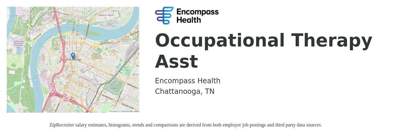 Encompass Health job posting for a Occupational Therapy Asst in Chattanooga, TN with a salary of $26 to $34 Hourly with a map of Chattanooga location.