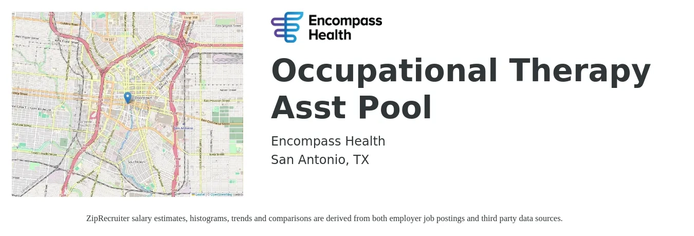 Encompass Health job posting for a Occupational Therapy Asst Pool in San Antonio, TX with a salary of $24 to $33 Hourly with a map of San Antonio location.