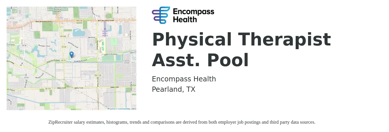 HealthSouth job posting for a Physical Therapist Asst. Pool in Pearland, TX with a salary of $38 to $52 Hourly with a map of Pearland location.