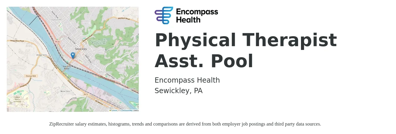 Encompass Health job posting for a Physical Therapist Asst. Pool in Sewickley, PA with a salary of $40 to $56 Hourly with a map of Sewickley location.