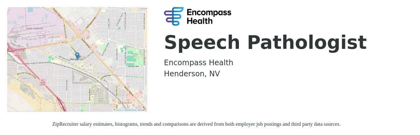Encompass Health job posting for a Speech Pathologist in Henderson, NV with a salary of $36 to $47 Hourly with a map of Henderson location.