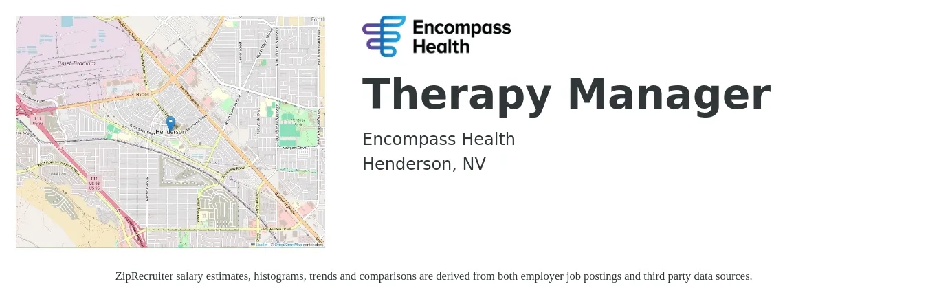Encompass Health job posting for a Therapy Manager in Henderson, NV with a salary of $56,600 to $71,800 Yearly with a map of Henderson location.