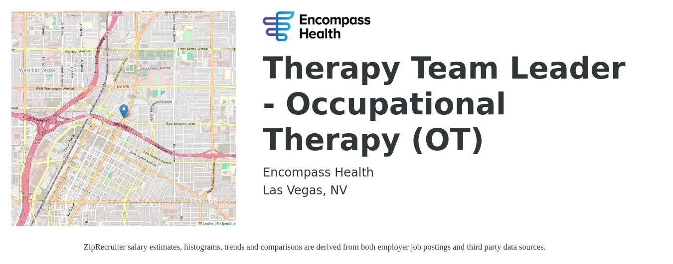 Encompass Health job posting for a Therapy Team Leader - Occupational Therapy (OT) in Las Vegas, NV with a salary of $42 to $48 Hourly with a map of Las Vegas location.