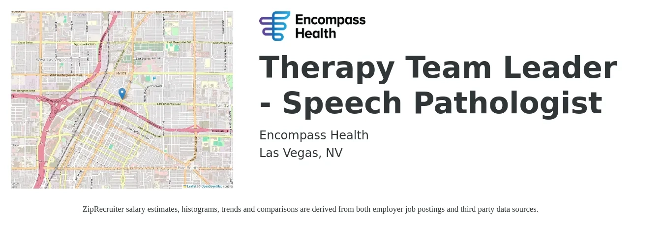 Encompass Health job posting for a Therapy Team Leader - Speech Pathologist in Las Vegas, NV with a salary of $36 to $52 Hourly with a map of Las Vegas location.