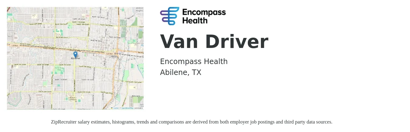 Encompass Health job posting for a Van Driver in Abilene, TX with a salary of $10 to $14 Hourly with a map of Abilene location.