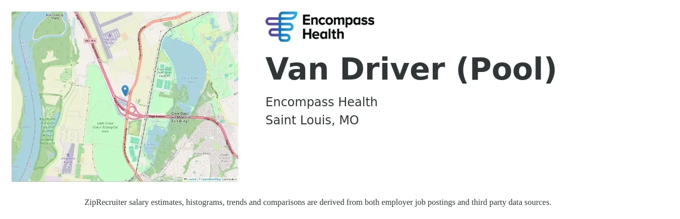 Encompass Health job posting for a Van Driver (Pool) in Saint Louis, MO with a salary of $12 to $16 Hourly with a map of Saint Louis location.