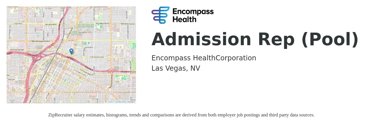 Encompass Health job posting for a Admission Rep (Pool) in Las Vegas, NV with a salary of $19 to $24 Hourly with a map of Las Vegas location.