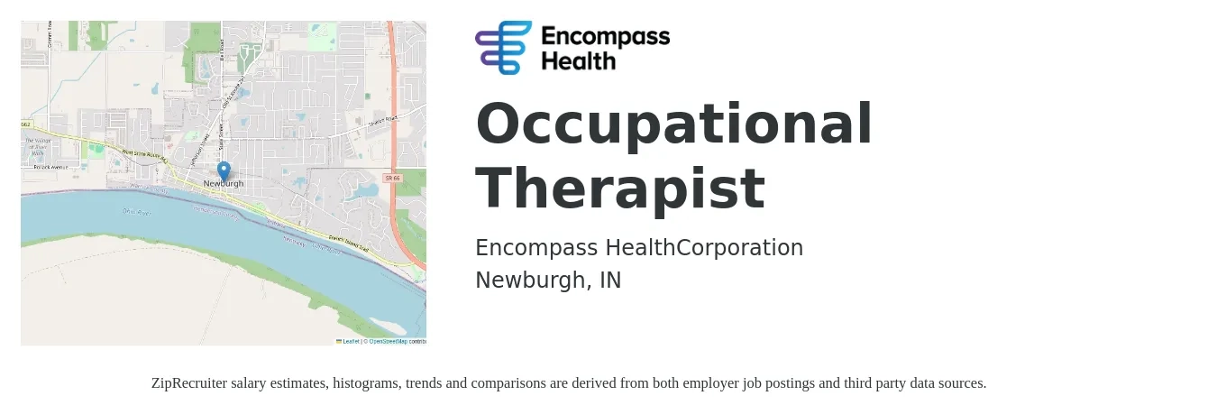 Encompass Health job posting for a Occupational Therapist in Newburgh, IN with a salary of $38 to $50 Hourly with a map of Newburgh location.