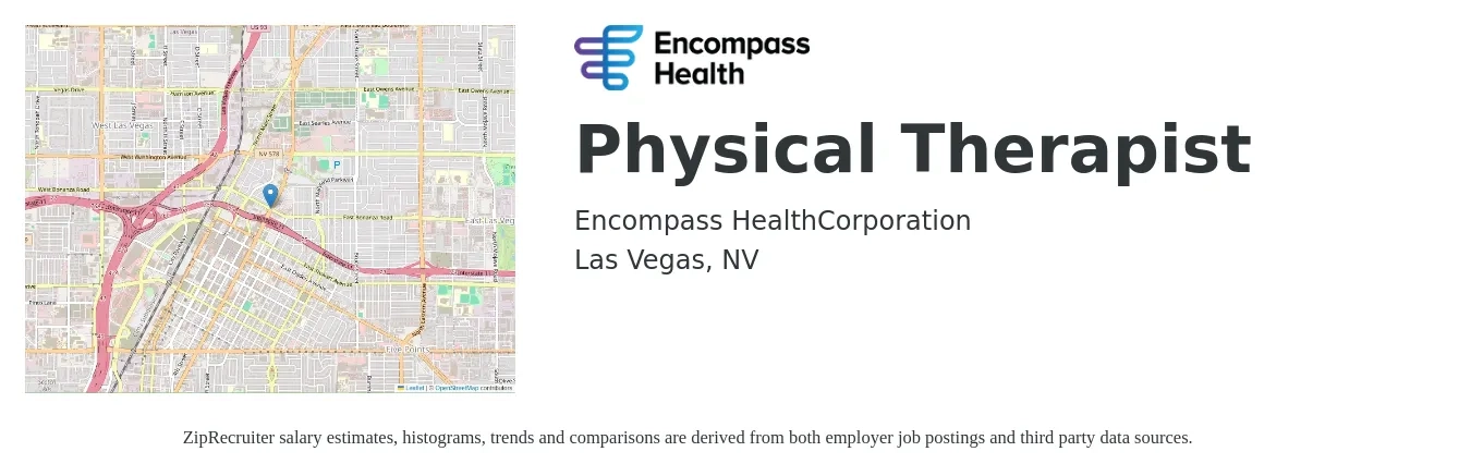 Encompass Health job posting for a Physical Therapist in Las Vegas, NV with a salary of $1,590 to $2,060 Weekly with a map of Las Vegas location.