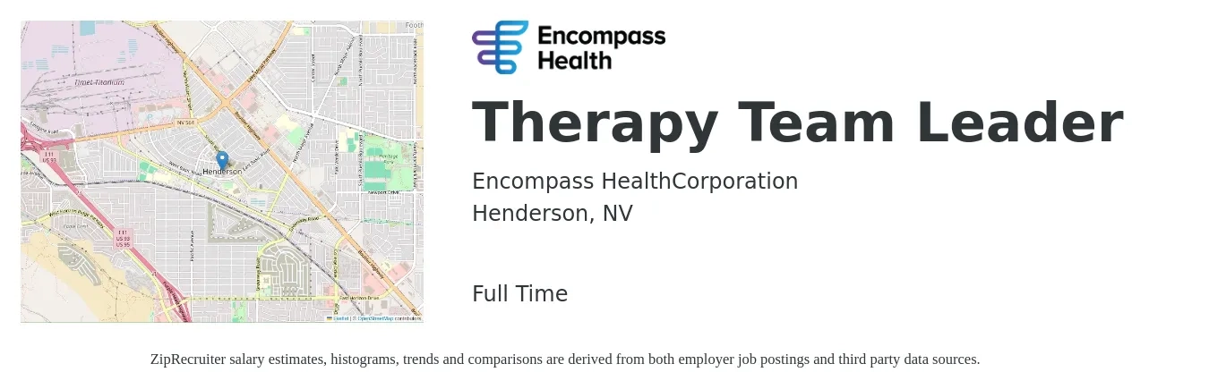 Encompass Health job posting for a Therapy Team Leader in Henderson, NV with a salary of $16 to $24 Hourly with a map of Henderson location.