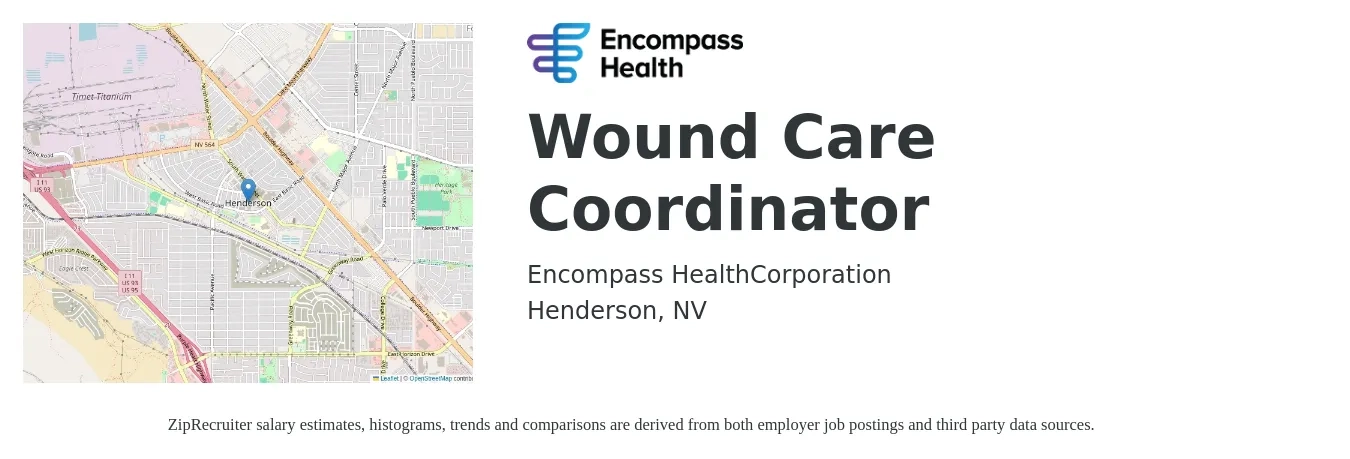 Encompass Health job posting for a Wound Care Coordinator in Henderson, NV with a salary of $37 to $46 Hourly with a map of Henderson location.