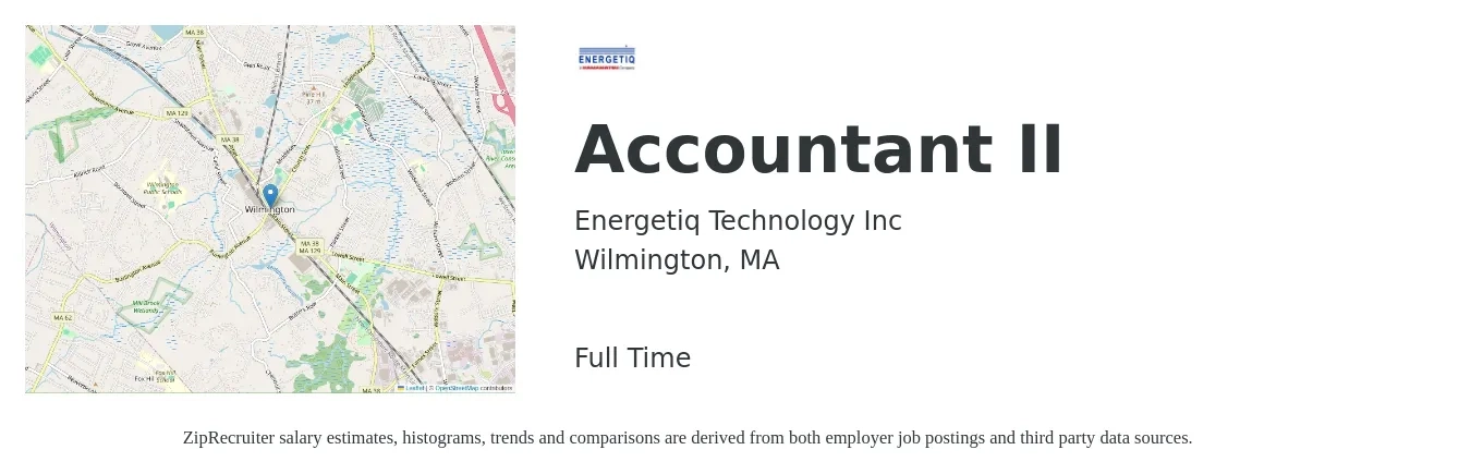 Energetiq Technology Inc job posting for a Accountant II in Wilmington, MA with a salary of $60,100 to $79,300 Yearly with a map of Wilmington location.