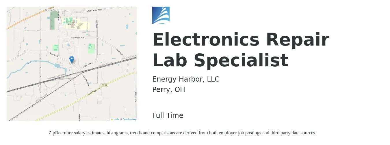 Energy Harbor, LLC job posting for a Electronics Repair Lab Specialist in Perry, OH with a salary of $43,600 to $68,500 Yearly with a map of Perry location.