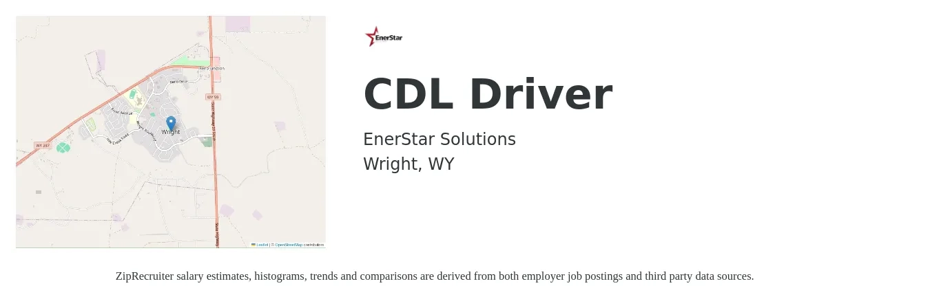 EnerStar Solutions job posting for a CDL Driver in Wright, WY with a salary of $26 to $30 Hourly with a map of Wright location.