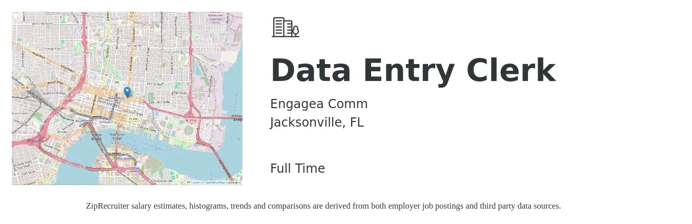 Engagea Comm job posting for a Data Entry Clerk in Jacksonville, FL with a salary of $16 to $26 Hourly with a map of Jacksonville location.
