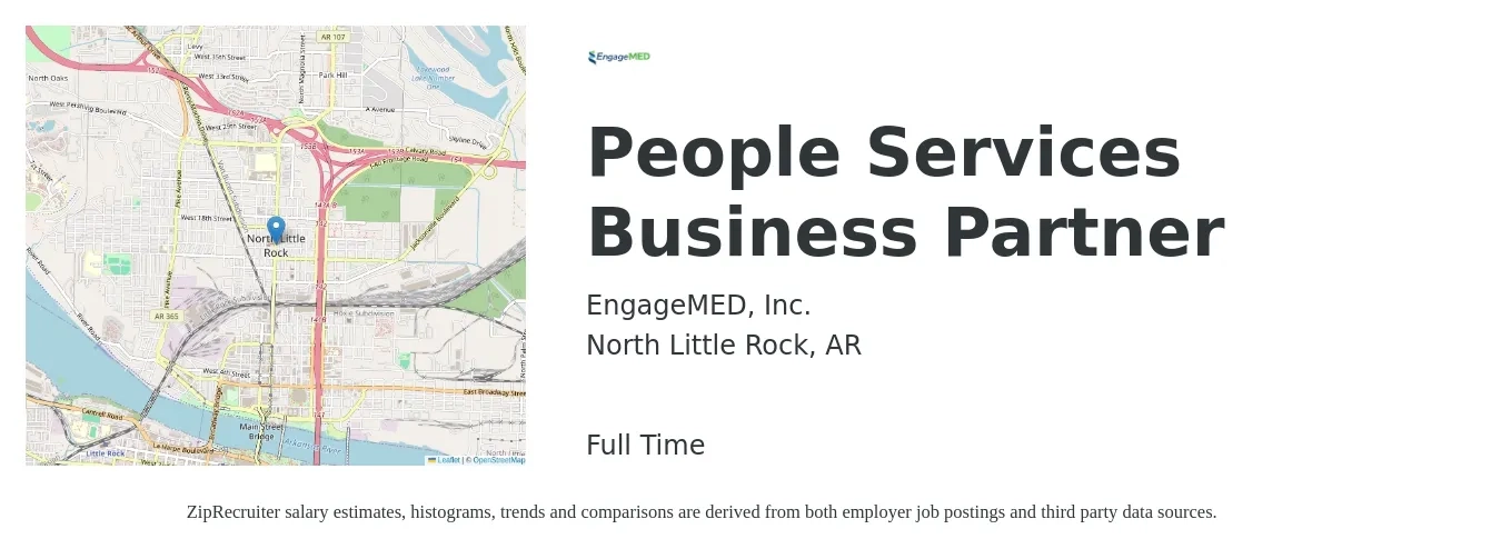EngageMED, Inc. job posting for a People Services Business Partner in North Little Rock, AR with a salary of $68,700 to $97,800 Yearly with a map of North Little Rock location.