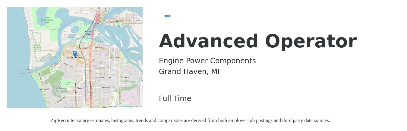 Engine Power Components job posting for a Advanced Operator in Grand Haven, MI with a salary of $16 to $21 Hourly with a map of Grand Haven location.