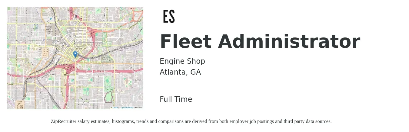 Engine Shop job posting for a Fleet Administrator in Atlanta, GA with a salary of $60,000 to $65,000 Yearly with a map of Atlanta location.
