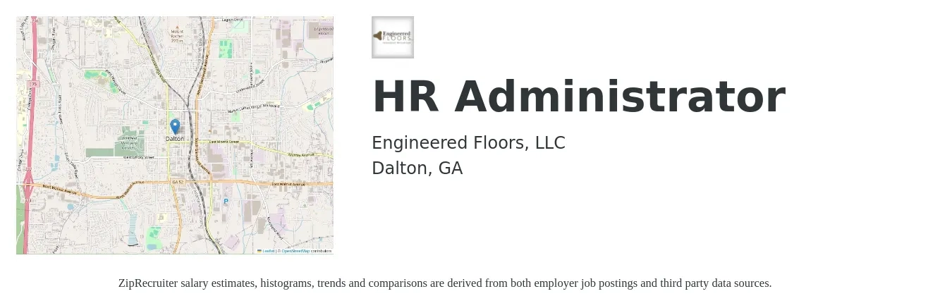 Engineered Floors, LLC job posting for a HR Administrator in Dalton, GA with a salary of $18 to $25 Hourly with a map of Dalton location.