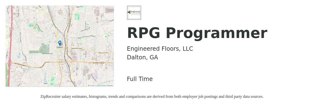 Engineered Floors, LLC job posting for a RPG Programmer in Dalton, GA with a salary of $67,700 to $86,700 Yearly with a map of Dalton location.