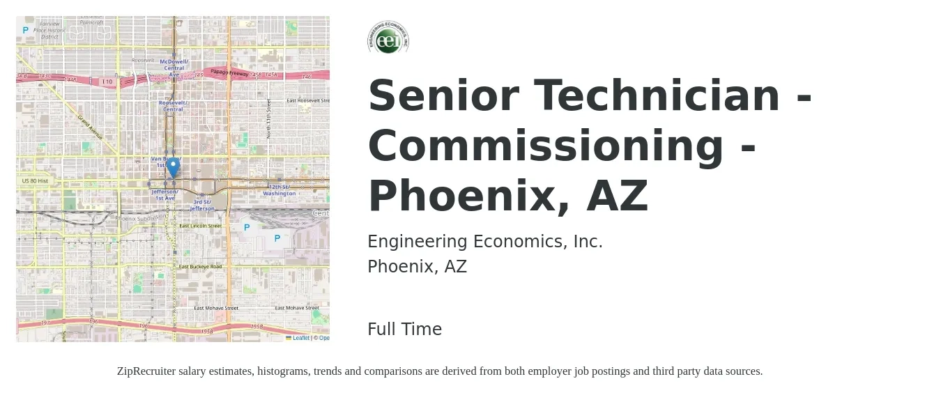 Engineering Economics, Inc. job posting for a Senior Technician - Commissioning - Phoenix, AZ in Phoenix, AZ with a salary of $22 to $35 Hourly with a map of Phoenix location.