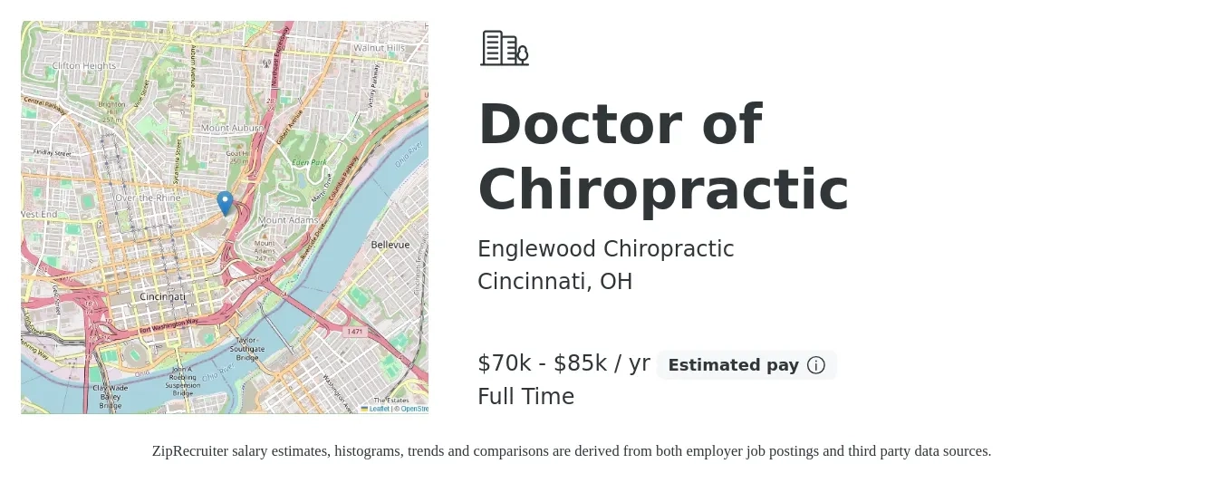 Englewood Chiropractic job posting for a Doctor of Chiropractic in Cincinnati, OH with a salary of $70,000 to $85,000 Yearly with a map of Cincinnati location.