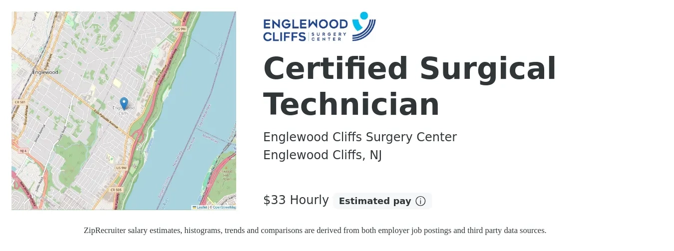 Englewood Cliffs Surgery Center job posting for a Certified Surgical Technician in Englewood Cliffs, NJ with a salary of $35 Hourly with a map of Englewood Cliffs location.
