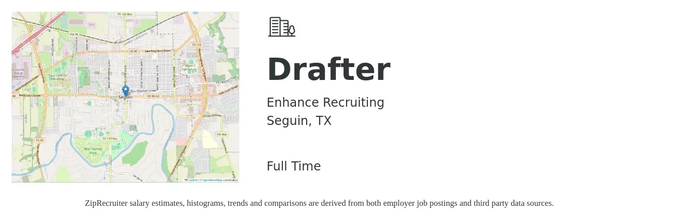 Enhance Recruiting job posting for a Drafter in Seguin, TX with a salary of $20 to $28 Hourly with a map of Seguin location.