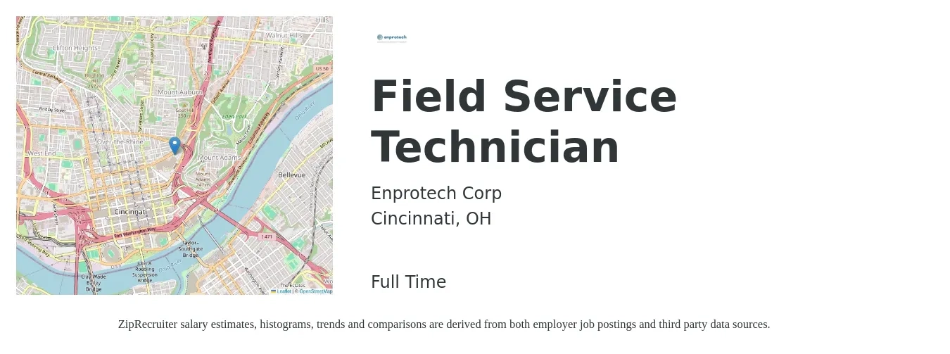 Enprotech, LLC job posting for a Field Service Technician in Cincinnati, OH with a salary of $19 to $28 Hourly with a map of Cincinnati location.