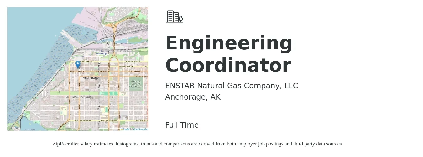 ENSTAR Natural Gas Company, LLC job posting for a Engineering Coordinator in Anchorage, AK with a salary of $48,000 to $85,300 Yearly with a map of Anchorage location.