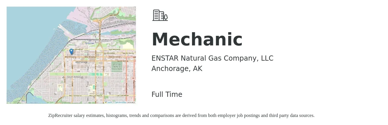 ENSTAR Natural Gas Company, LLC job posting for a Mechanic in Anchorage, AK with a salary of $21 to $31 Hourly with a map of Anchorage location.