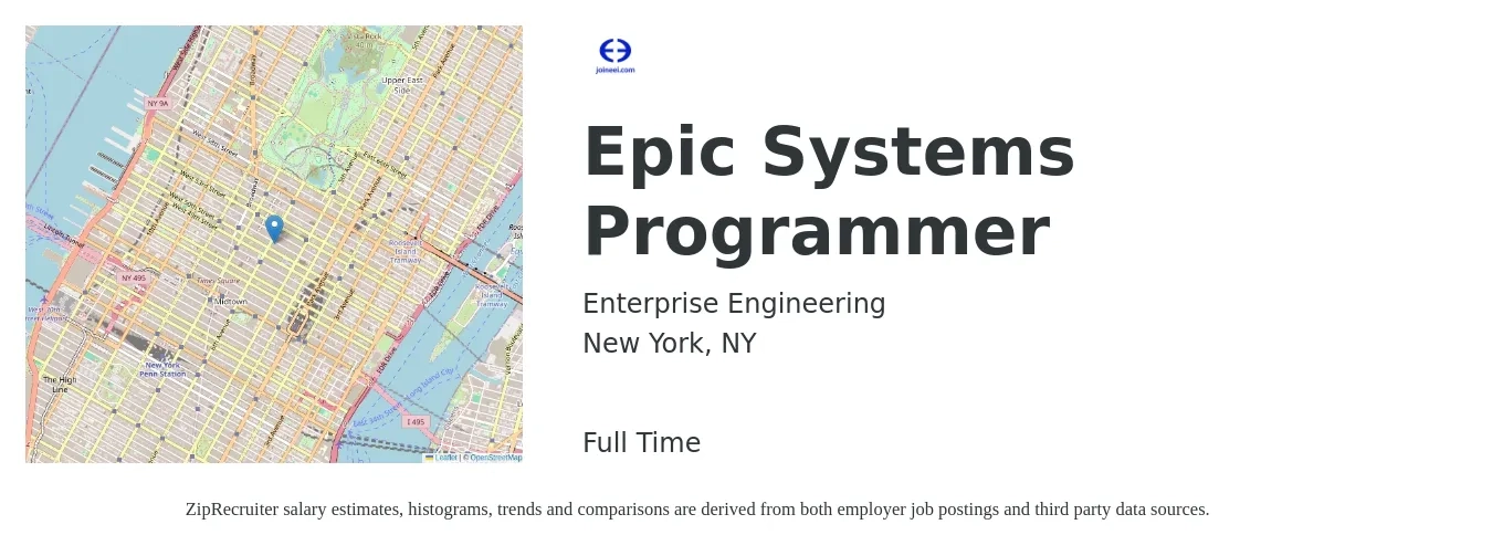 Enterprise Engineering, Inc. job posting for a Epic Systems Programmer in New York, NY with a salary of $41 to $71 Hourly with a map of New York location.