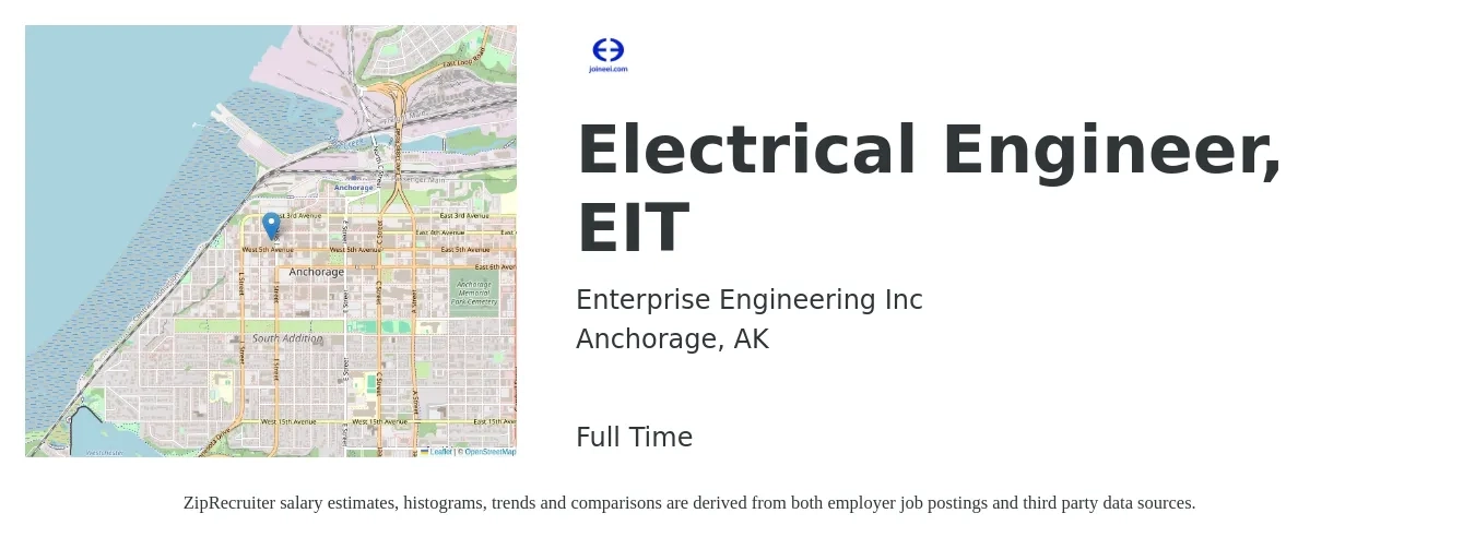 Enterprise Engineering Inc job posting for a Electrical Engineer, EIT in Anchorage, AK with a salary of $84,700 to $134,800 Yearly with a map of Anchorage location.