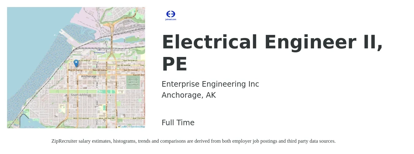 Enterprise Engineering Inc job posting for a Electrical Engineer II, PE in Anchorage, AK with a salary of $84,700 to $134,800 Yearly with a map of Anchorage location.