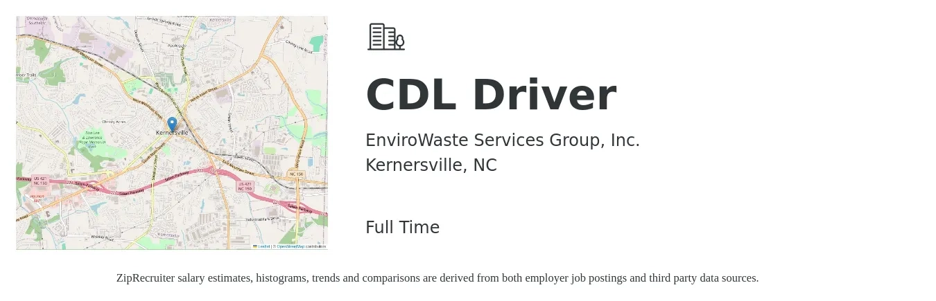 EnviroWaste Services Group, Inc. job posting for a CDL Driver in Kernersville, NC with a salary of $23 to $39 Hourly with a map of Kernersville location.