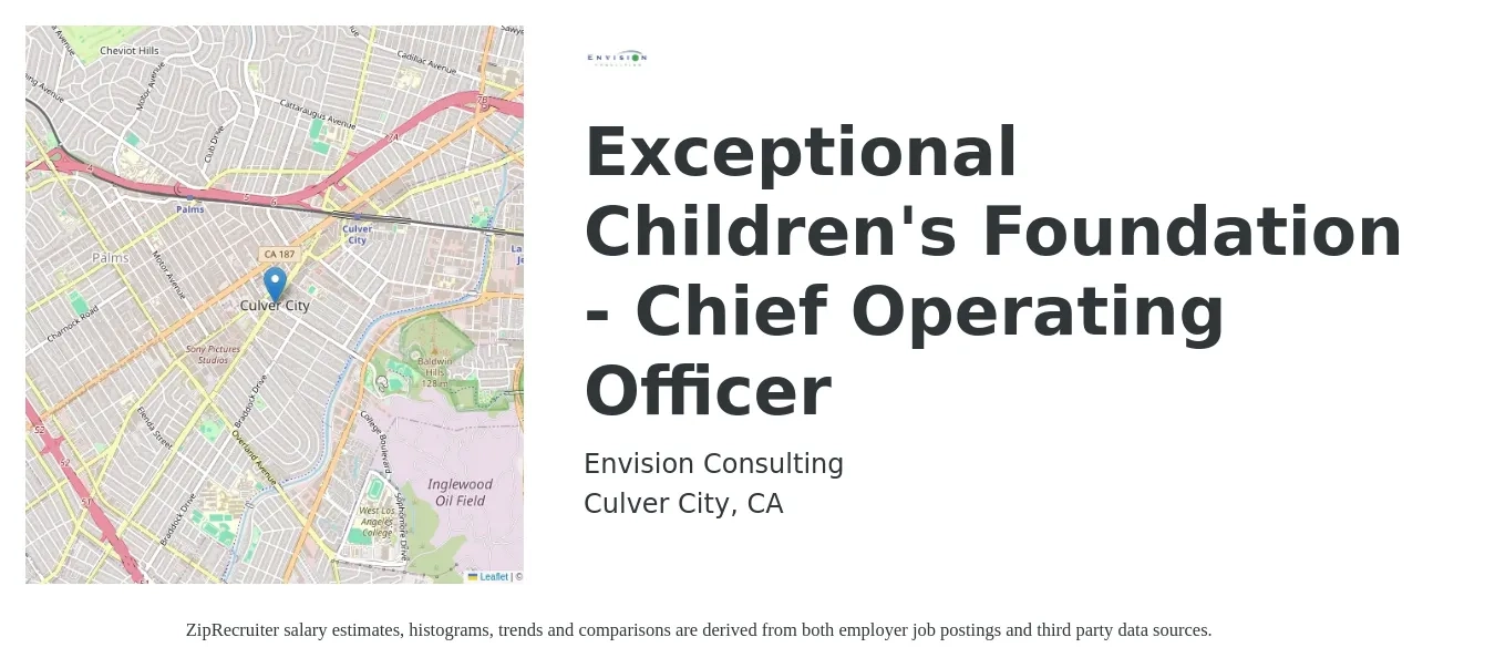 Envision Consulting job posting for a Exceptional Children's Foundation - Chief Operating Officer in Culver City, CA with a salary of $122,000 to $202,500 Yearly with a map of Culver City location.