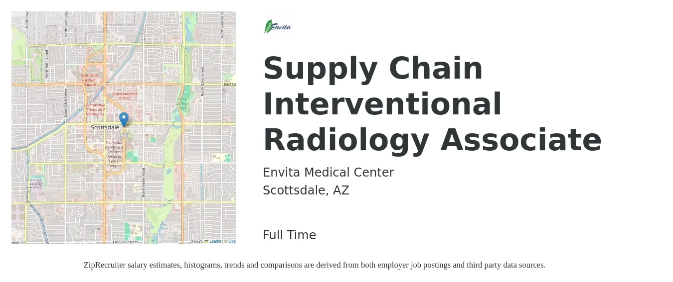 Envita Medical Center job posting for a Supply Chain Interventional Radiology Associate in Scottsdale, AZ with a salary of $40,000 to $50,000 Yearly with a map of Scottsdale location.
