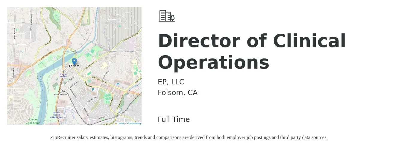 EP, LLC job posting for a Director of Clinical Operations in Folsom, CA with a salary of $1 Monthly with a map of Folsom location.